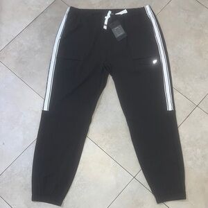 New Fabletics Black The Jogger Pants with White Stripes Size XXL